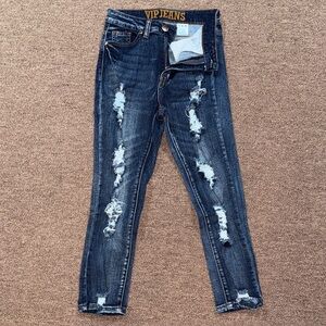 VIP Women's Ripped Dark Blue Skinny Jeans - Like New